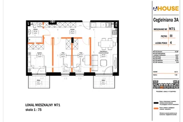 Rzut - Mieszkanie na sprzedaż 4 pokoje o powierzchni 62,71 m² - numer 71 w Osiedle StaLove etap II