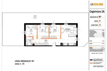 Rzut - Mieszkanie na sprzedaż 4 pokoje o powierzchni 77,47 m² - numer 7 w Osiedle StaLove etap II