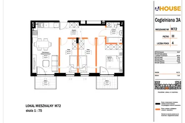 Rzut - Mieszkanie na sprzedaż 4 pokoje o powierzchni 61,72 m² - numer 72 w Osiedle StaLove etap II