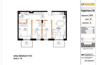 Rzut - Mieszkanie na sprzedaż 4 pokoje o powierzchni 62,68 m² - numer 75 w Osiedle StaLove etap II
