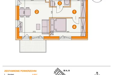 Rzut - Mieszkanie na sprzedaż 2 pokoje o powierzchni 42,15 m² - numer BI/C15 w Osiedle Bocianie Gniazdo 2