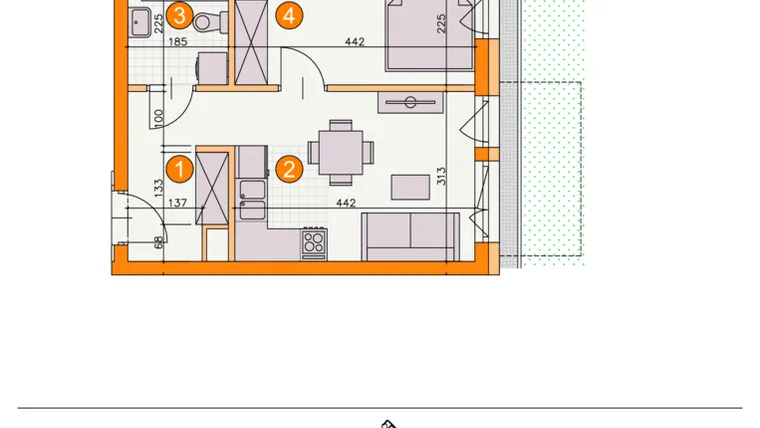 Rzut - Mieszkanie na sprzedaż 2 pokoje o powierzchni 32,3 m² - numer BI/D1 w Osiedle Bocianie Gniazdo 2