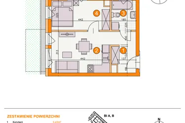 Rzut - Mieszkanie na sprzedaż 2 pokoje o powierzchni 32,3 m² - numer BII/A4 w Osiedle Bocianie Gniazdo 2