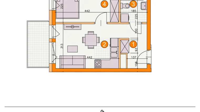 Rzut - Mieszkanie na sprzedaż 2 pokoje o powierzchni 32,01 m² - numer BII/A16 w Osiedle Bocianie Gniazdo 2