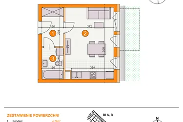 Rzut - Mieszkanie na sprzedaż 1 pokój o powierzchni 28,35 m² - numer BII/B3 w Osiedle Bocianie Gniazdo 2