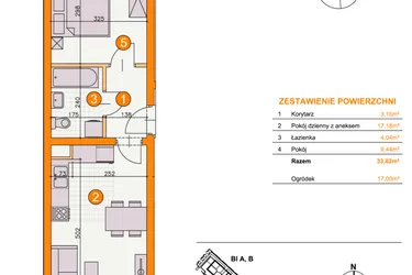 Rzut - Mieszkanie na sprzedaż 2 pokoje o powierzchni 33,82 m² - numer BII/B6 w Osiedle Bocianie Gniazdo 2