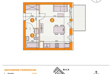 Rzut - Mieszkanie na sprzedaż 1 pokój o powierzchni 28,25 m² - numer BII/B9 w Osiedle Bocianie Gniazdo 2
