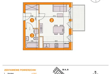 Rzut - Mieszkanie na sprzedaż 1 pokój o powierzchni 27,96 m² - numer BII/B21 w Osiedle Bocianie Gniazdo 2