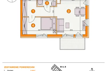 Rzut - Mieszkanie na sprzedaż 2 pokoje o powierzchni 42,05 m² - numer BII/B22 w Osiedle Bocianie Gniazdo 2
