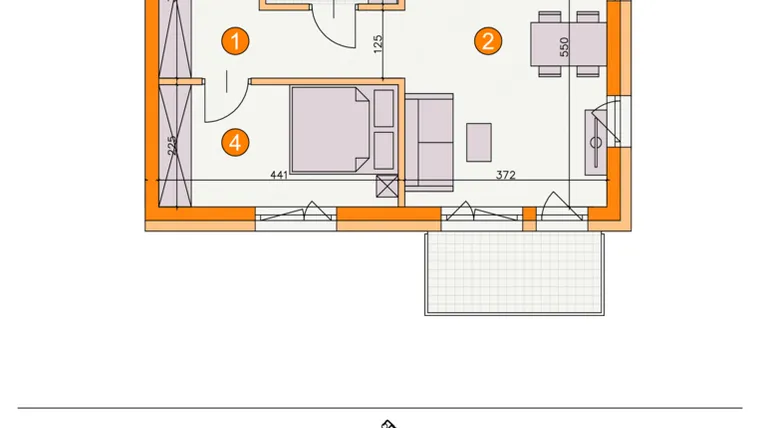 Rzut - Mieszkanie na sprzedaż 2 pokoje o powierzchni 42,05 m² - numer BII/B22 w Osiedle Bocianie Gniazdo 2