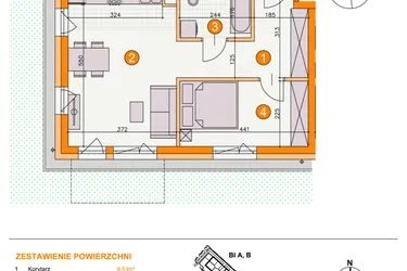 Rzut - Mieszkanie na sprzedaż 2 pokoje o powierzchni 42,07 m² - numer BIII/A3 w Osiedle Bocianie Gniazdo 2
