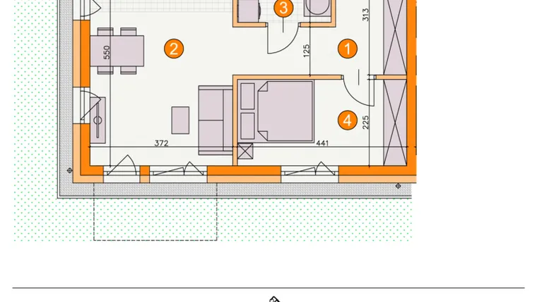 Rzut - Mieszkanie na sprzedaż 2 pokoje o powierzchni 42,07 m² - numer BIII/A3 w Osiedle Bocianie Gniazdo 2