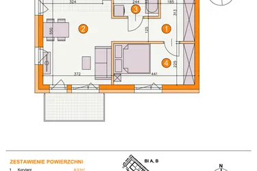 Rzut - Mieszkanie na sprzedaż 2 pokoje o powierzchni 41,97 m² - numer BIII/A7 w Osiedle Bocianie Gniazdo 2