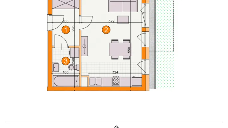 Rzut - Mieszkanie na sprzedaż 1 pokój o powierzchni 28,35 m² - numer BIII/B3 w Osiedle Bocianie Gniazdo 2