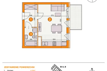 Rzut - Mieszkanie na sprzedaż 1 pokój o powierzchni 28,06 m² - numer BIII/B15 w Osiedle Bocianie Gniazdo 2