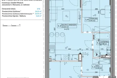 Rzut - Mieszkanie na sprzedaż 3 pokoje o powierzchni 54,95 m² - numer 87B w Osiedle Młodych etap VI