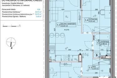 Rzut - Mieszkanie na sprzedaż 3 pokoje o powierzchni 54,95 m² - numer 91B w Osiedle Młodych etap VI