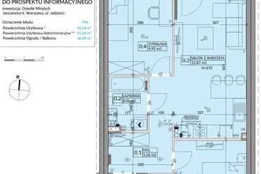Rzut - Mieszkanie na sprzedaż 3 pokoje o powierzchni 55,24 m² - numer 79A w Osiedle Młodych etap VII