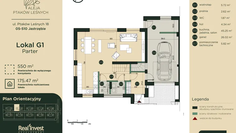 Rzut - Dom na sprzedaż 5 pokoi o powierzchni 174,81 m² - numer G1 w Aleja Ptaków Leśnych