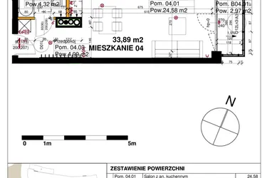 Rzut - Mieszkanie na sprzedaż 1 pokój o powierzchni 33,89 m² - numer M04 w Srebrzyńska Park IV