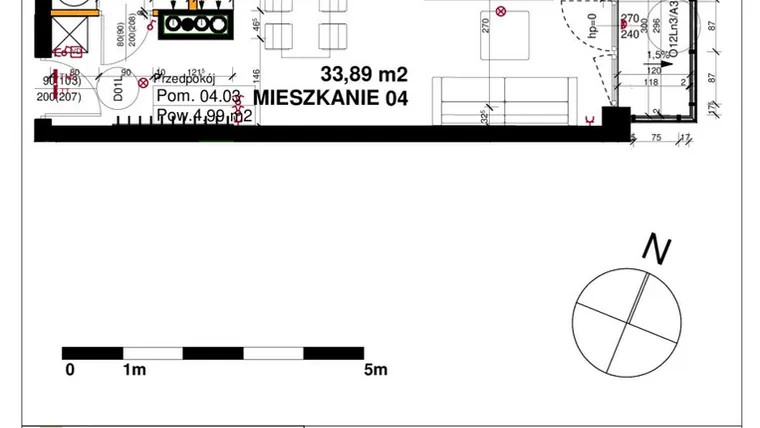 Rzut - Mieszkanie na sprzedaż 1 pokój o powierzchni 33,89 m² - numer M04 w Srebrzyńska Park IV