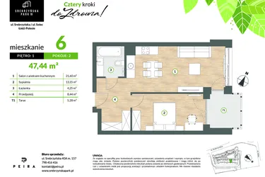 Rzut - Mieszkanie na sprzedaż 2 pokoje o powierzchni 47,44 m² - numer M06 w Srebrzyńska Park IV