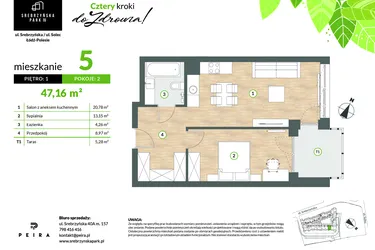 Rzut - Mieszkanie na sprzedaż 2 pokoje o powierzchni 47,16 m² - numer M05 w Srebrzyńska Park IV