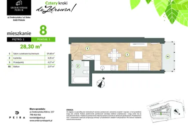 Rzut - Mieszkanie na sprzedaż 1 pokój o powierzchni 28,3 m² - numer M08 w Srebrzyńska Park IV