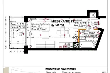 Rzut - Mieszkanie na sprzedaż 1 pokój o powierzchni 27,09 m² - numer M13 w Srebrzyńska Park IV