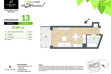 Rzut - Mieszkanie na sprzedaż 1 pokój o powierzchni 27,09 m² - numer M13 w Srebrzyńska Park IV