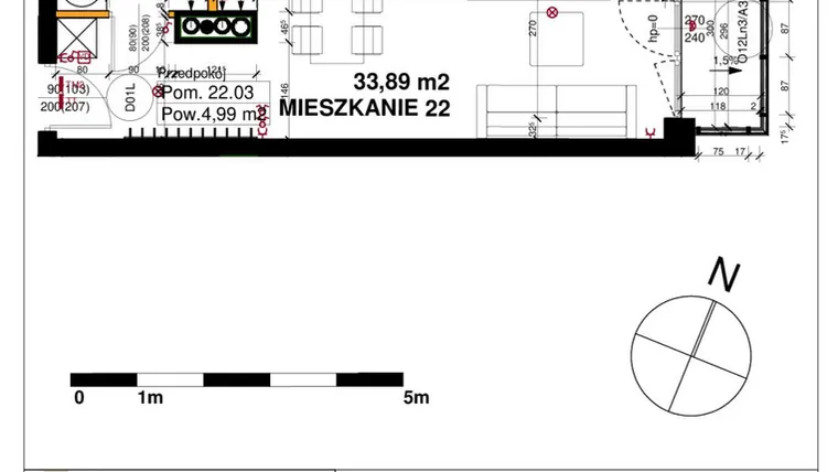 Rzut - Mieszkanie na sprzedaż 1 pokój o powierzchni 33,89 m² - numer M22 w Srebrzyńska Park IV