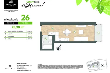 Rzut - Mieszkanie na sprzedaż 1 pokój o powierzchni 28,3 m² - numer M26 w Srebrzyńska Park IV