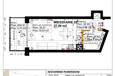 Rzut - Mieszkanie na sprzedaż 1 pokój o powierzchni 27,09 m² - numer M32 w Srebrzyńska Park IV