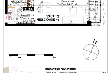 Rzut - Mieszkanie na sprzedaż 1 pokój o powierzchni 33,89 m² - numer M41 w Srebrzyńska Park IV