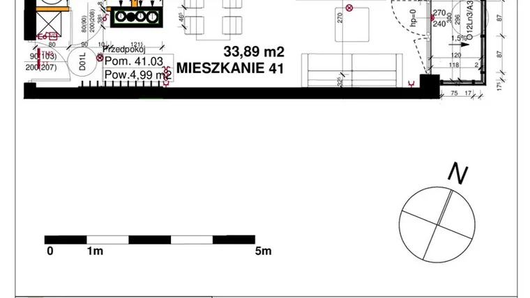 Rzut - Mieszkanie na sprzedaż 1 pokój o powierzchni 33,89 m² - numer M41 w Srebrzyńska Park IV