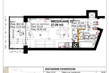 Rzut - Mieszkanie na sprzedaż 1 pokój o powierzchni 27,09 m² - numer M51 w Srebrzyńska Park IV