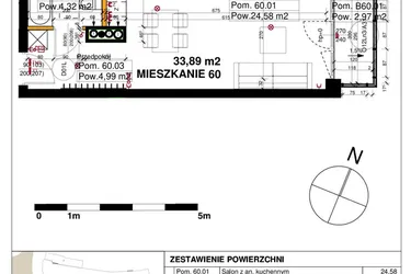 Rzut - Mieszkanie na sprzedaż 1 pokój o powierzchni 33,89 m² - numer M60 w Srebrzyńska Park IV