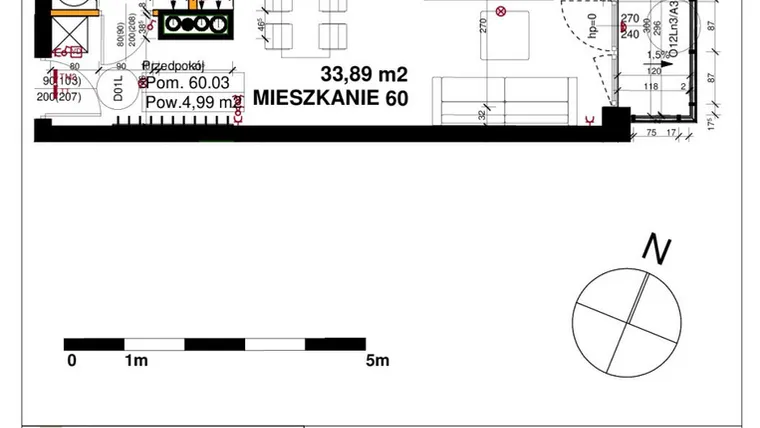 Rzut - Mieszkanie na sprzedaż 1 pokój o powierzchni 33,89 m² - numer M60 w Srebrzyńska Park IV