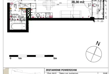 Rzut - Mieszkanie na sprzedaż 1 pokój o powierzchni 28,3 m² - numer M64 w Srebrzyńska Park IV