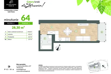 Rzut - Mieszkanie na sprzedaż 1 pokój o powierzchni 28,3 m² - numer M64 w Srebrzyńska Park IV