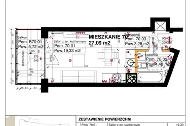 Rzut - Mieszkanie na sprzedaż 1 pokój o powierzchni 27,09 m² - numer M70 w Srebrzyńska Park IV