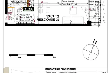Rzut - Mieszkanie na sprzedaż 1 pokój o powierzchni 33,89 m² - numer M98 w Srebrzyńska Park IV