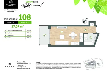 Rzut - Mieszkanie na sprzedaż 1 pokój o powierzchni 27,09 m² - numer M108 w Srebrzyńska Park IV