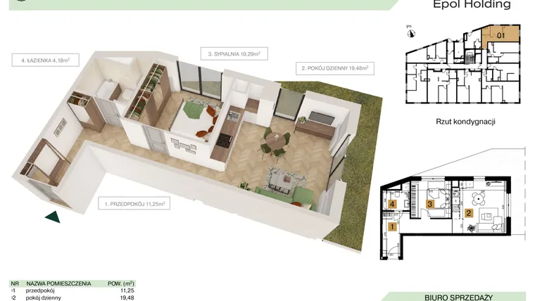 Rzut - Mieszkanie na sprzedaż 2 pokoje o powierzchni 45,2 m² - numer B1.M1 w Tutaj Bunscha