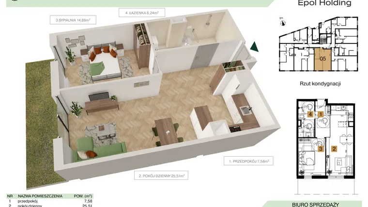 Rzut - Mieszkanie na sprzedaż 2 pokoje o powierzchni 56,21 m² - numer B1.M5 w Tutaj Bunscha