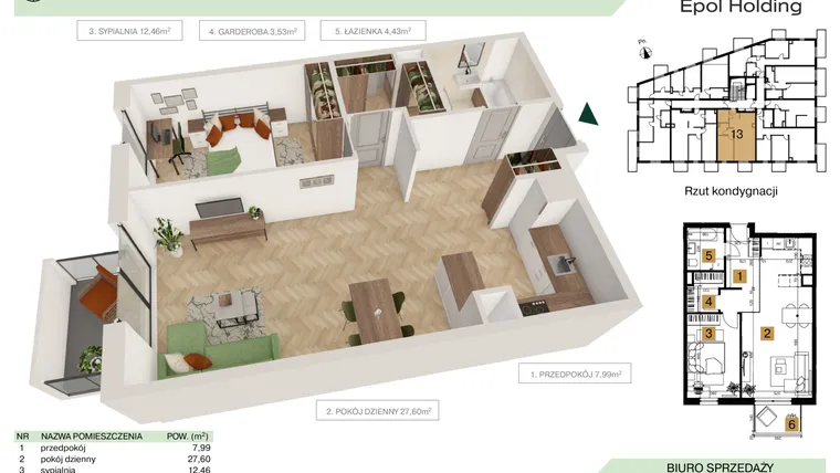 Rzut - Mieszkanie na sprzedaż 2 pokoje o powierzchni 56,01 m² - numer B1.M13 w Tutaj Bunscha