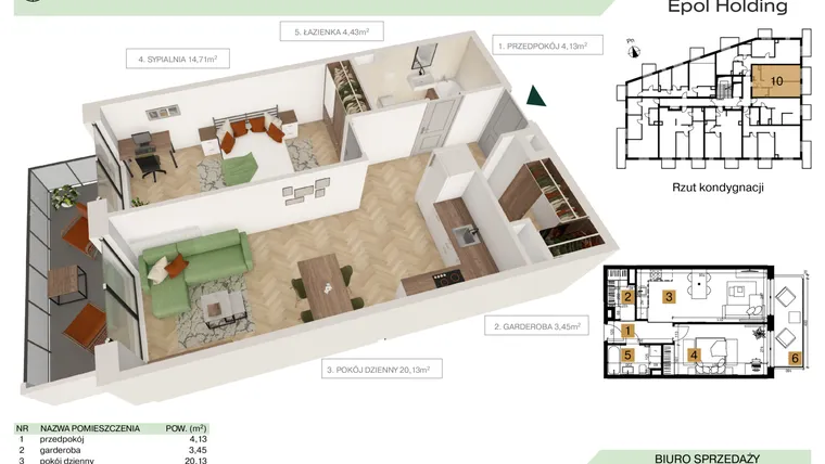 Rzut - Mieszkanie na sprzedaż 2 pokoje o powierzchni 46,85 m² - numer B1.M10 w Tutaj Bunscha