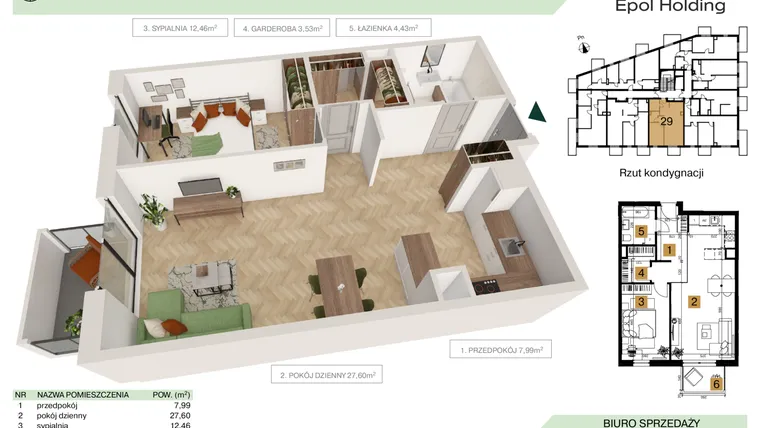 Rzut - Mieszkanie na sprzedaż 2 pokoje o powierzchni 56,01 m² - numer B1.M29 w Tutaj Bunscha
