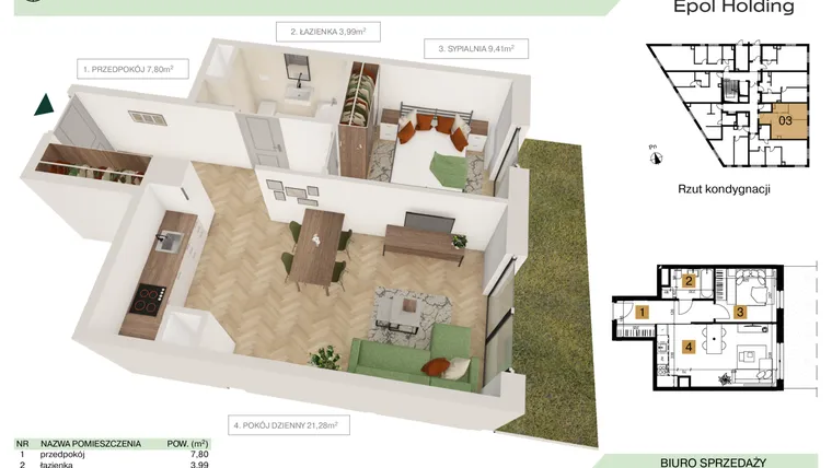 Rzut - Mieszkanie na sprzedaż 2 pokoje o powierzchni 42,48 m² - numer B2.M3 w Tutaj Bunscha
