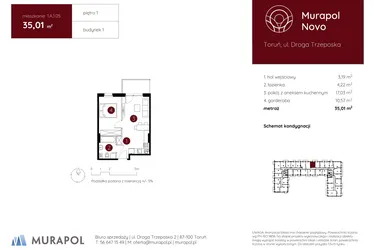 Rzut - Mieszkanie na sprzedaż 1 pokój o powierzchni 35,14 m² - numer 1.A.1.05 w Murapol Novo